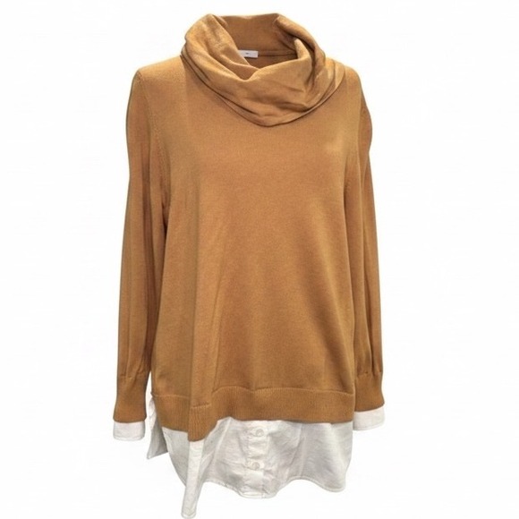 Chico's Sweaters - Chico's Brown Taupe White Layer Cowl Neck Turtleneck Top Shirt Sz 2 Large (12)